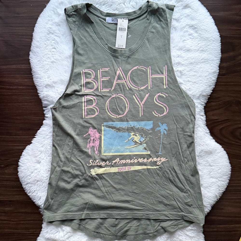 NWT Anthropologie Letluv Beach Boys Tank Top Olive Green size XS, S - Picture 9 of 9